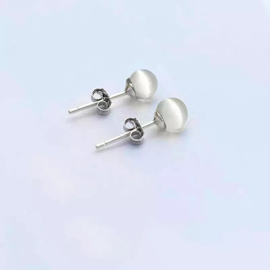 925 Sterling Silver Round Moonstone Stud Earrings