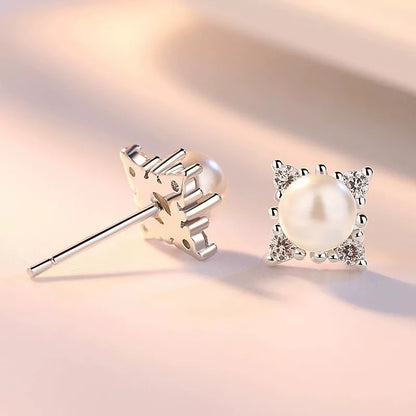 925 Sterling Silver Square Pearl Stud Earrings