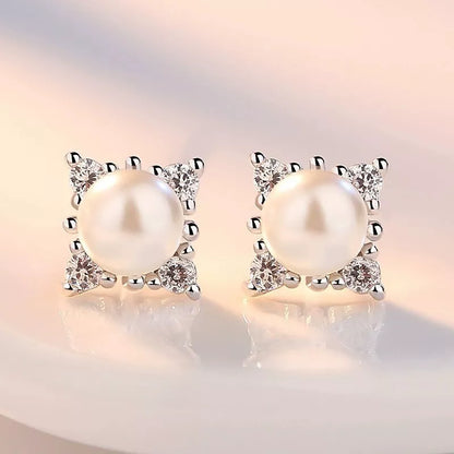 925 Sterling Silver Square Pearl Stud Earrings