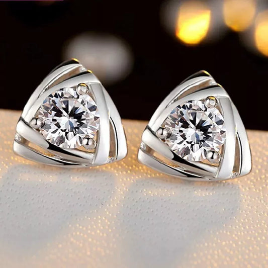 925 Sterling Silver Stone Triangle Stud Earrings for Women and Girls - Jewellery Gift UK