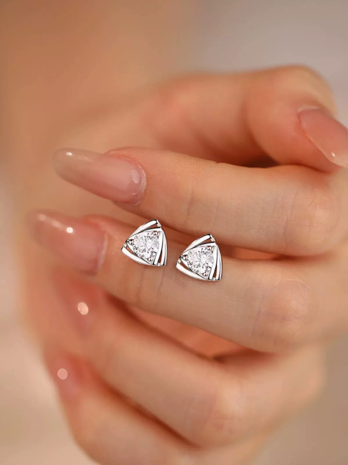 925 Sterling Silver Stone Triangle Stud Earrings | Women & Girls Jewellery Gift UK