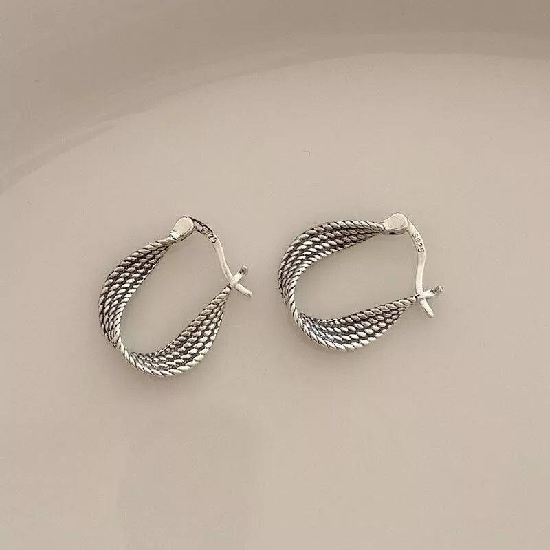925 Sterling Silver Twisted Fashion Hoop Earrings