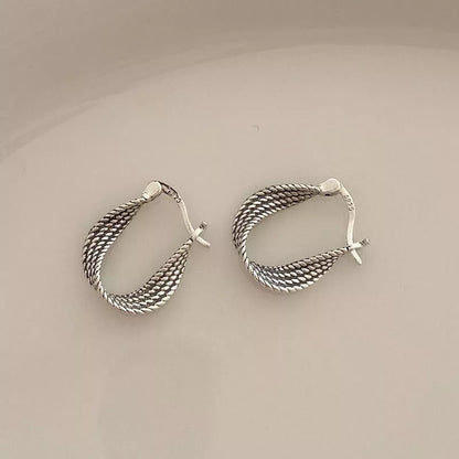 925 Sterling Silver Twisted Fashion Hoop Earrings