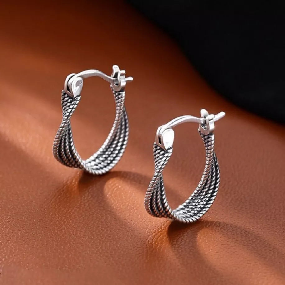 925 Sterling Silver Twisted Fashion Hoop Earrings