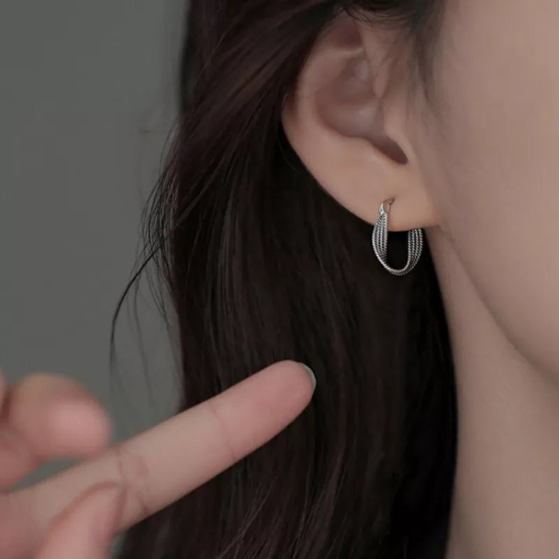 925 Sterling Silver Twisted Fashion Hoop Earrings