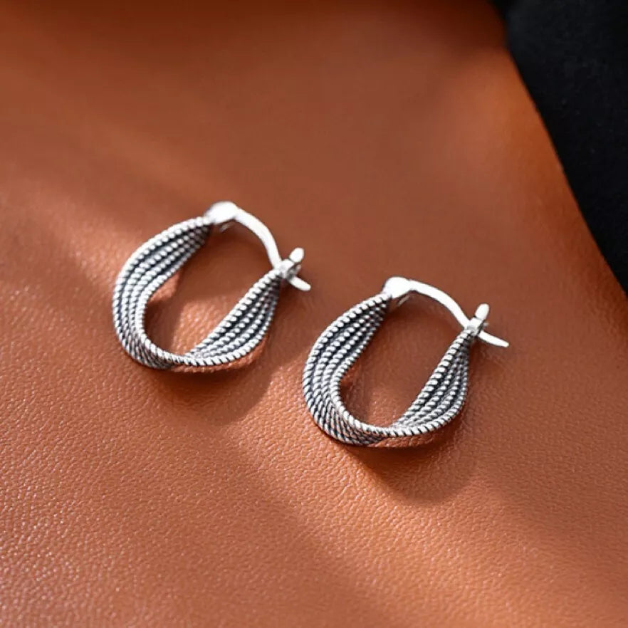 925 Sterling Silver Twisted Fashion Hoop Earrings