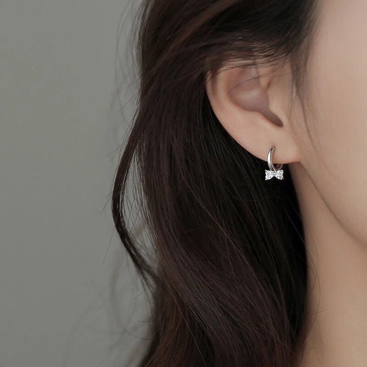 925 Sterling Silver Crystal Bow Hoop Earrings for Women & Girls – Elegant Gift Jewellery with Pouch  Hallmarked UK Silver
