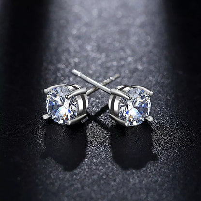 925 Sterling Silver Cubic Zirconia Stud Earrings for Women – 6mm Round, Hallmarked, Gift-Ready Pouch