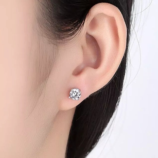 925 Sterling Silver Cubic Zirconia Stud Earrings for Women – 6mm Round, Hallmarked, Gift-Ready Pouch