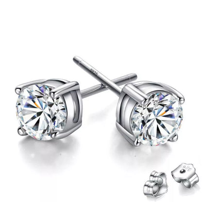 925 Sterling Silver Cubic Zirconia Stud Earrings for Women – 6mm Round, Hallmarked, Gift-Ready Pouch