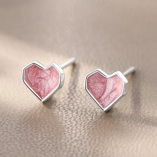 925 Sterling Silver Pink Heart Stud Earrings – Cute 6mm Jewelry Gift for Women & Girls UK Hallmarked