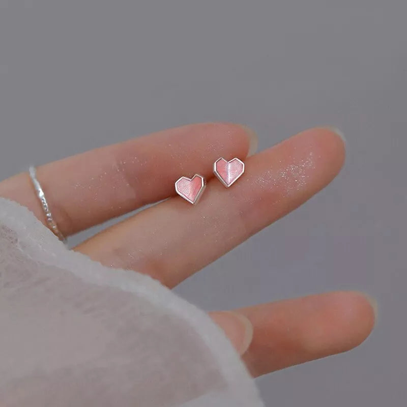 925 Sterling Silver Pink Heart Stud Earrings – Cute 6mm Jewelry Gift for Women & Girls UK Hallmarked