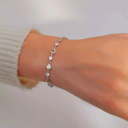 925 Sterling Silver Hollow Heart Charm Bracelet for Women – Crystal Linked Chain Jewelry Gift