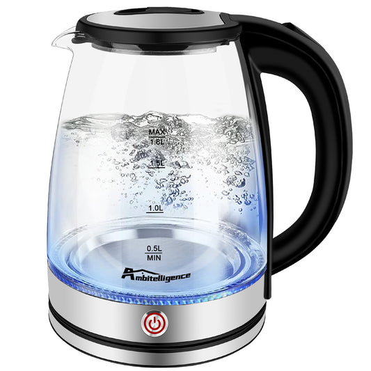 Electric Kettle Keep Warm, 1.8L Glass Tea Kettle, Hot Water Boiler with LED Light, Auto Shut-Off & Boil Dry Protection