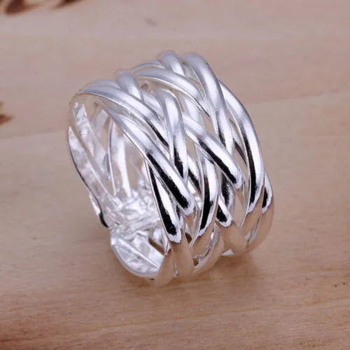 Adjustable Weave Finger Rings | Chunky Silver Ring | Silver Big Knot Thumb Ring For Women Chunky Weaved Ring