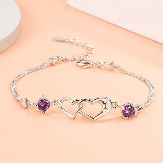 Double Heart Charm Linked Bracelet