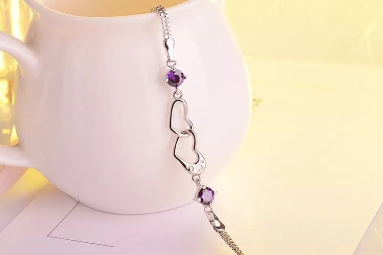 Double Heart Charm Linked Bracelet