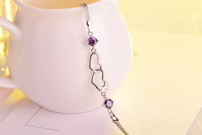 Double Heart Charm Linked Bracelet