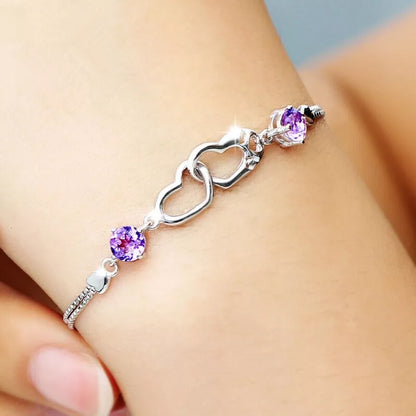 Double Heart Charm Linked Bracelet