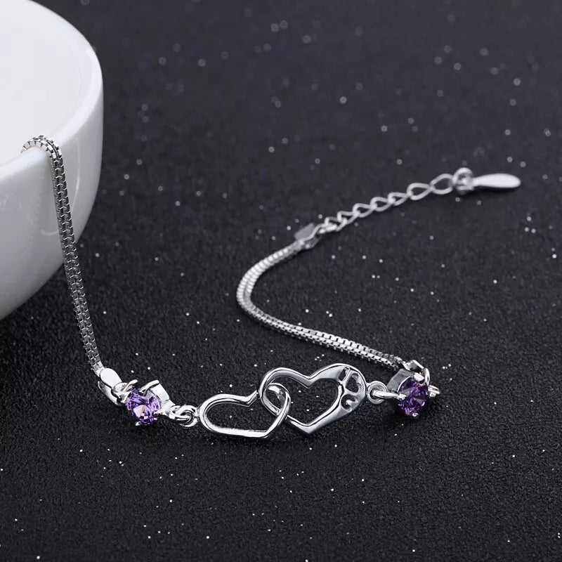 Double Heart Charm Linked Bracelet