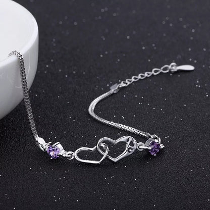 Double Heart Charm Linked Bracelet