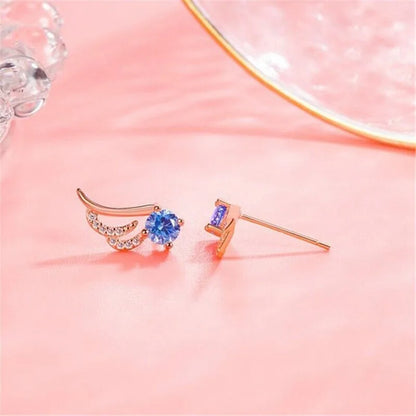 Blue Crystal Angel Wing Stud Earrings | Angel Earrings 925 Sterling Silver Women Jewellery