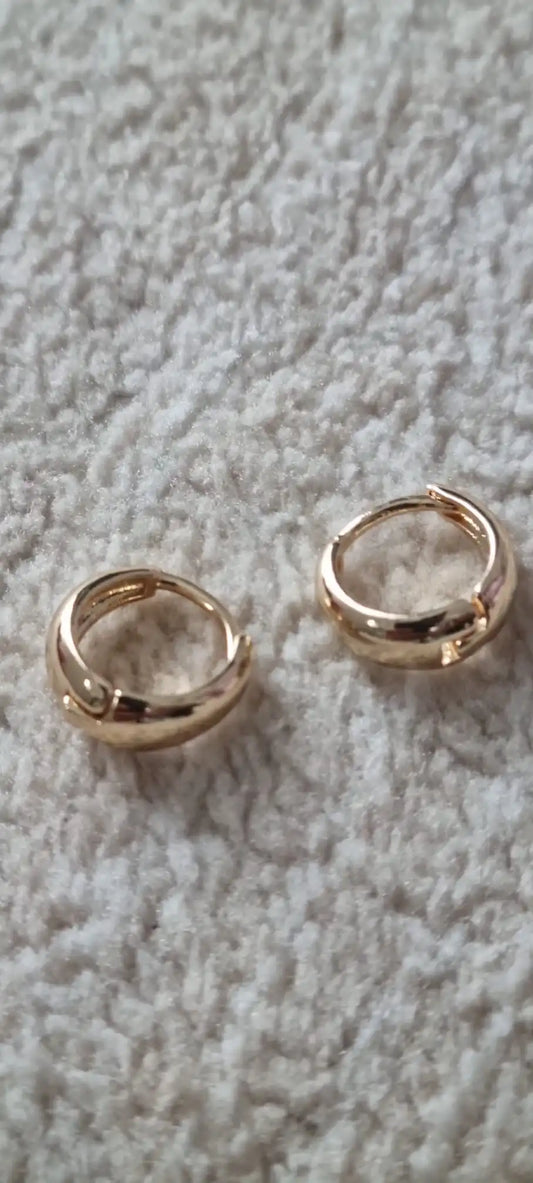 Chunky 14k Gold Hoop Earrings with 12mm Diameter Cuff Style Gold Earrings for Women