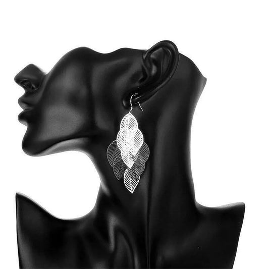 Classy Long Dangle Elegant Leaf Earrings | 925 Sterling Silver Multiple Layered Leaf Dangle Earrings