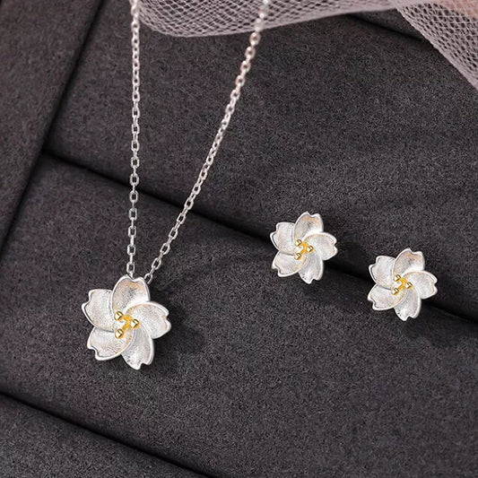 Lovely Flower Necklace and Stud Earrings Set for Women