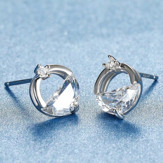 925 Sterling Silver Crystal Circle Stud Earrings – Women's Designer Jewellery Gift UK