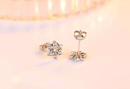 Swirl Crystal Flower Earrings Studs for Women