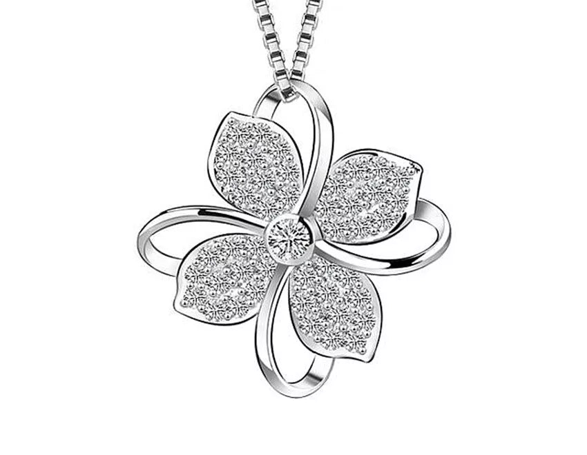 Clover Crystal Pendant Necklace 925 Sterling Silver, Elegant Jewelry Gift for Women