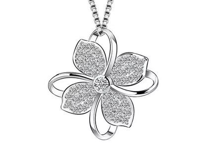 Clover Crystal Pendant Necklace 925 Sterling Silver, Elegant Jewelry Gift for Women