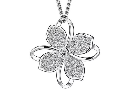 Clover Crystal Pendant Necklace 925 Sterling Silver, Elegant Jewelry Gift for Women