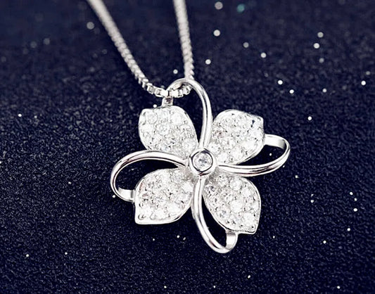 Clover Crystal Pendant Necklace 925 Sterling Silver, Elegant Jewelry Gift for Women