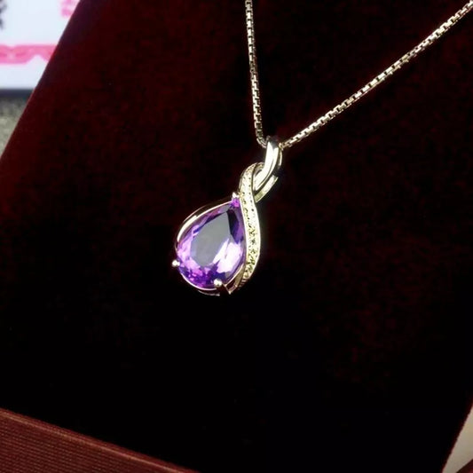 Crystal Purple Amethyst Pendant Necklace