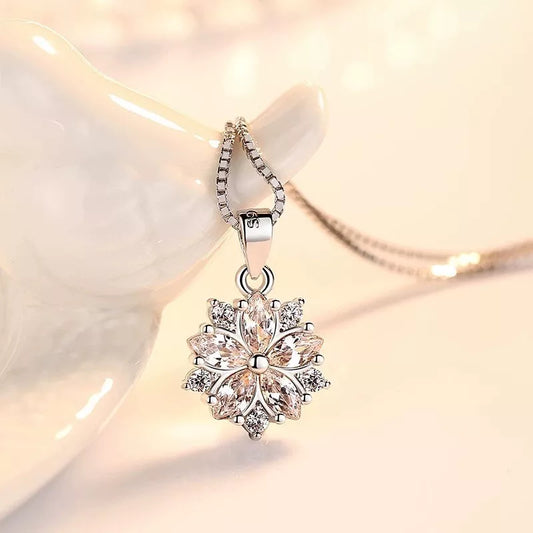 Crystal Floral Pendant Necklace Earrings Set