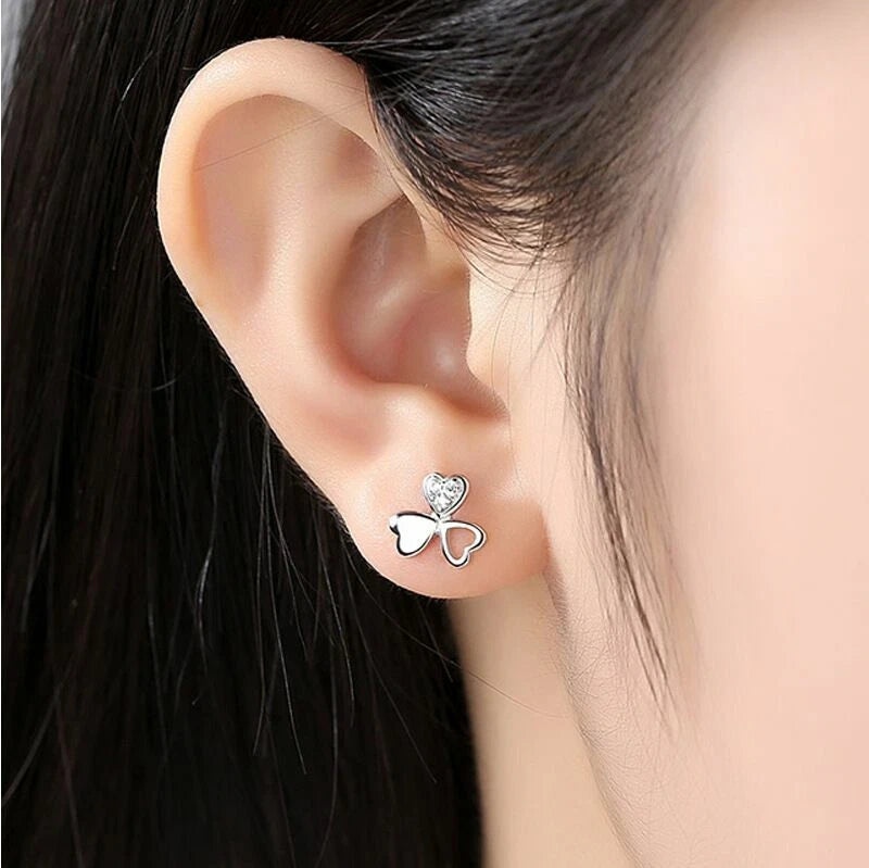 925 Sterling Silver Crystal Love Clover Stud Earrings – Women’s Jewellery Gift UK