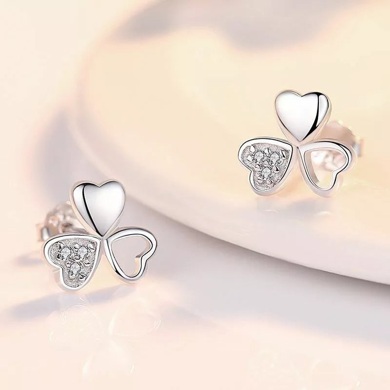 925 Sterling Silver Crystal Love Clover Stud Earrings – Women’s Jewellery Gift UK