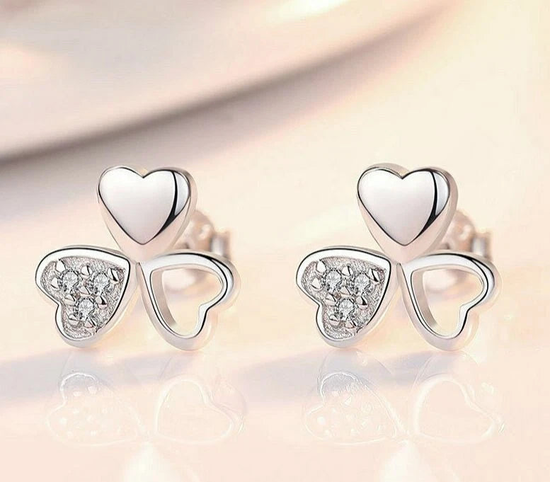 925 Sterling Silver Crystal Love Clover Stud Earrings – Women’s Jewellery Gift UK