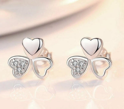 925 Sterling Silver Crystal Love Clover Stud Earrings – Women’s Jewellery Gift UK