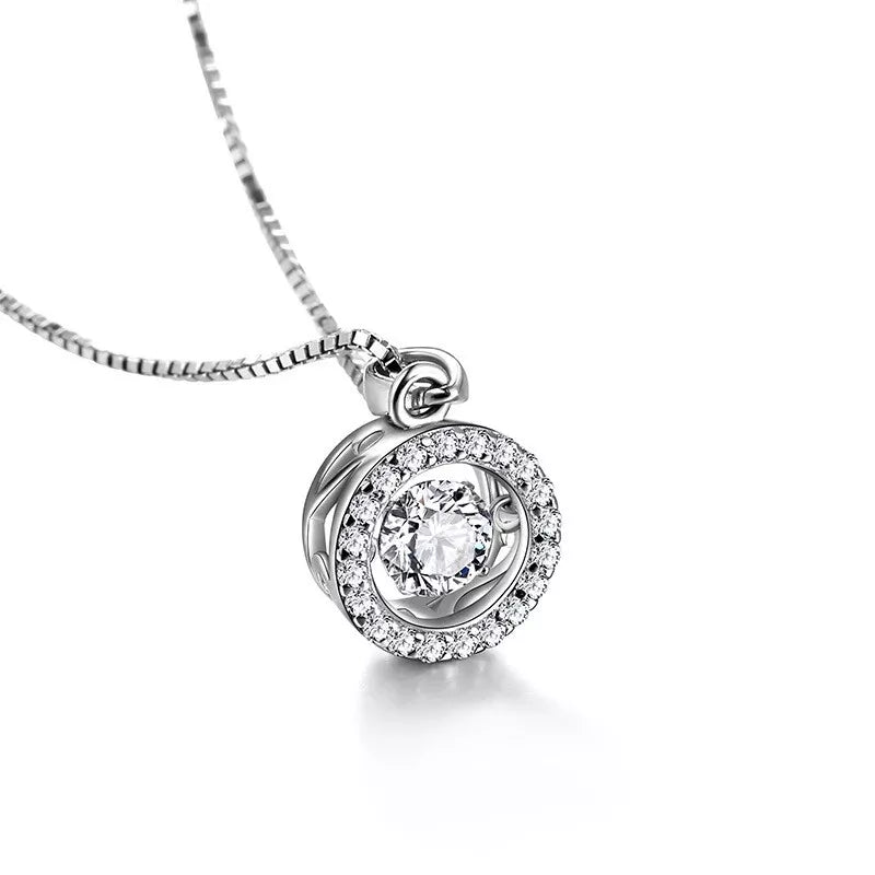 Crystal Round Link Pendant 925 Sterling Silver Necklace