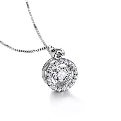 Crystal Round Link Pendant 925 Sterling Silver Necklace