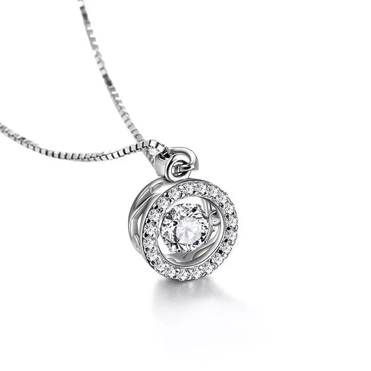Crystal Round Link Pendant 925 Sterling Silver Necklace
