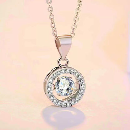 Crystal Round Link Pendant 925 Sterling Silver Necklace