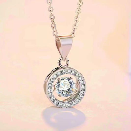 Crystal Round Link Pendant 925 Sterling Silver Necklace
