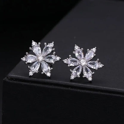 Crystal Snowflake Stud Earrings - 925 Sterling Silver - Women’s & Girls’ Christmas Gift