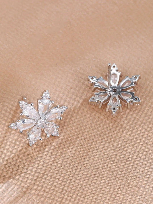 Crystal Snowflake Stud Earrings - 925 Sterling Silver - Women’s & Girls’ Christmas Gift