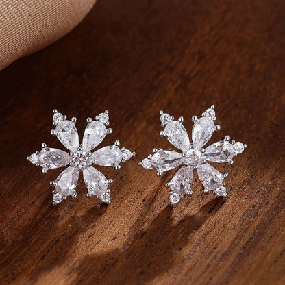 Crystal Snowflake Stud Earrings - 925 Sterling Silver - Women’s & Girls’ Christmas Gift