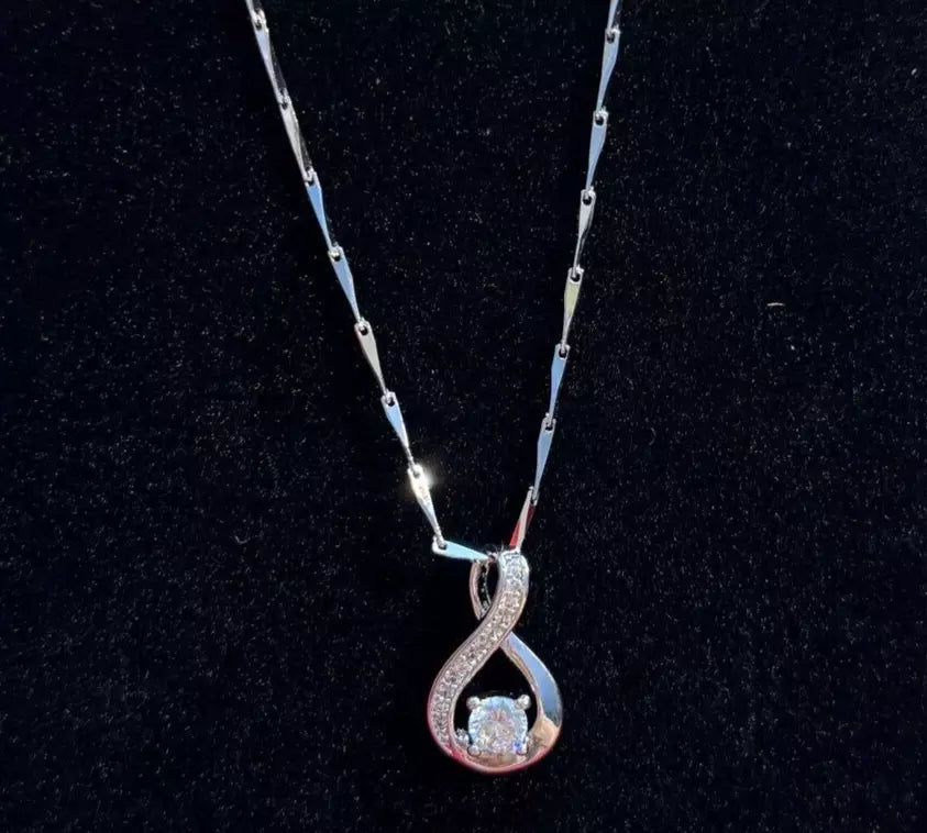 Crystal Swirls Twist Pendant Necklace in 925 Sterling Silver with Amethyst Stone